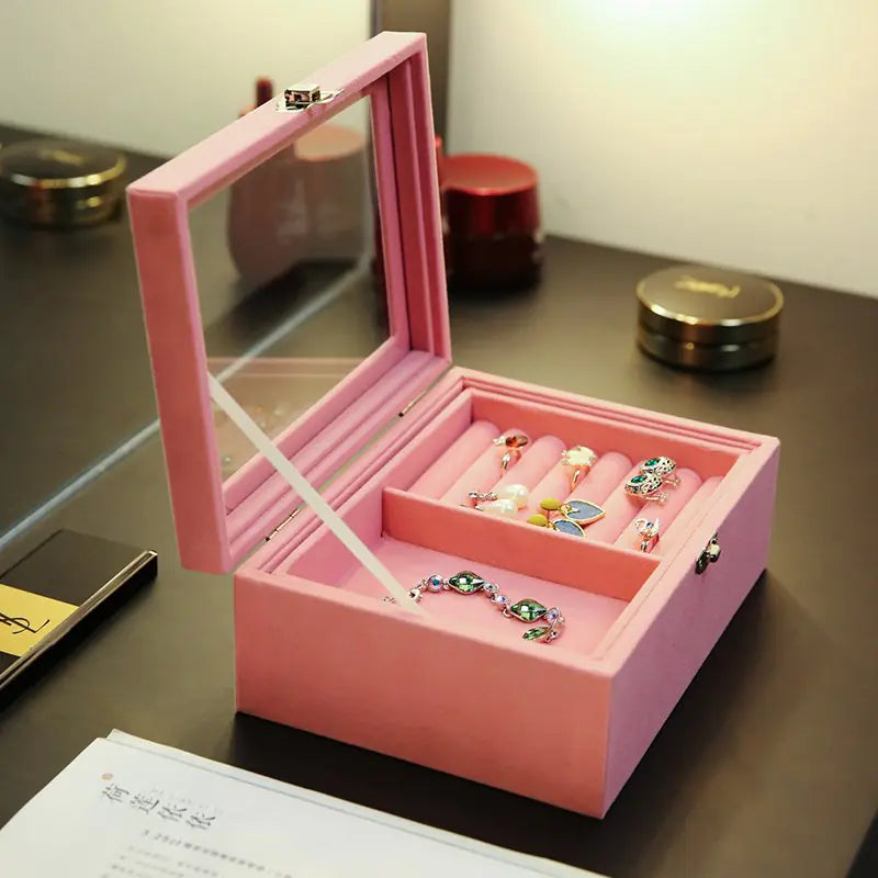 Pink Jewelry Storage Box with Compartments