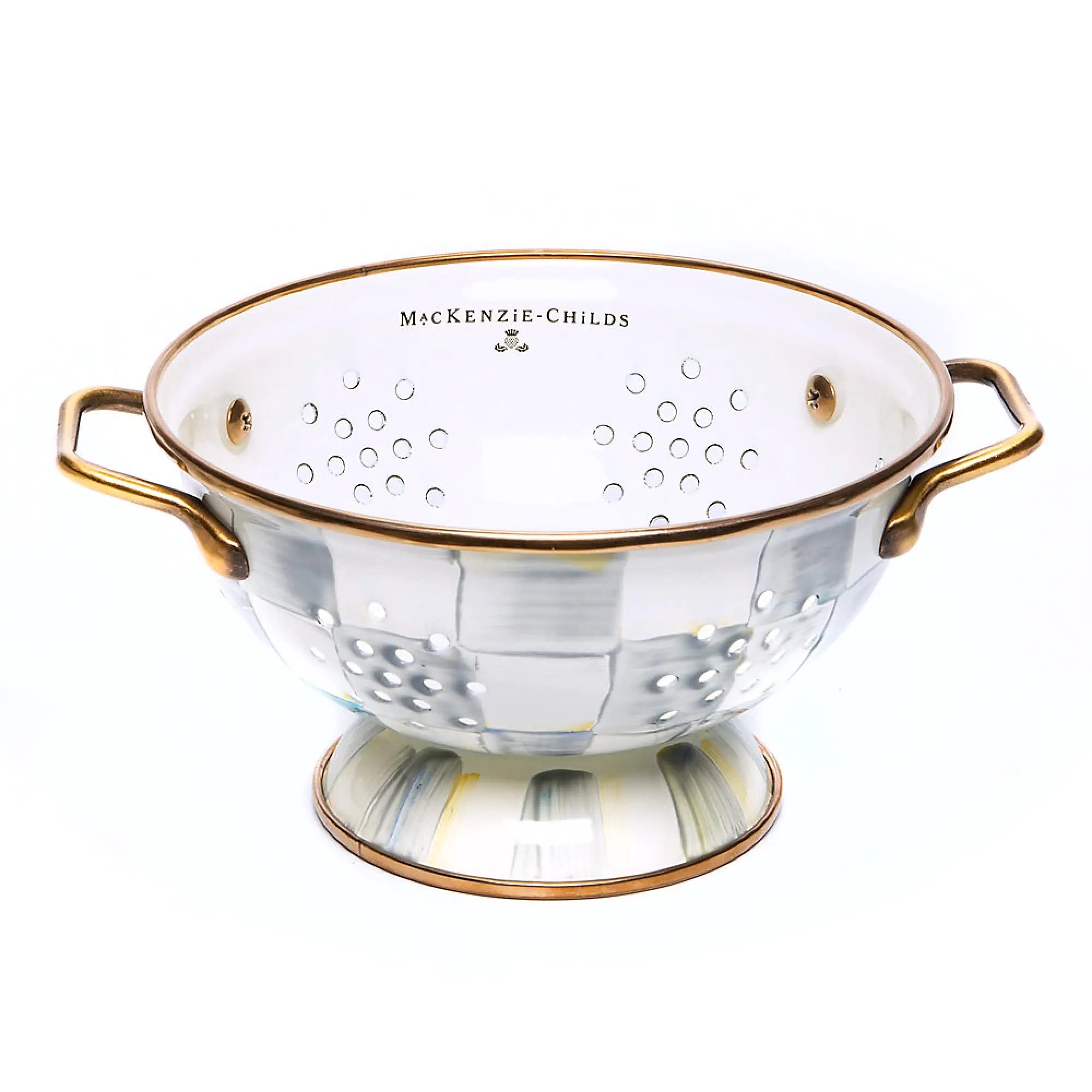 MACKENZIE-CHILDS Enamel Colander Decorative Kitchen Strainer Small Gray-and-White Sterling Check