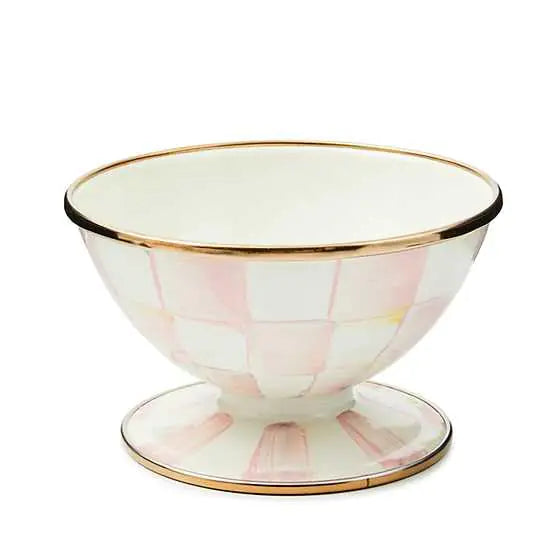 MACKENZIE-CHILDS Enamel Ice Cream Bowl Serving Bowls for Entertaining 2-Cup Capacity Pink-and-White Rosy Check