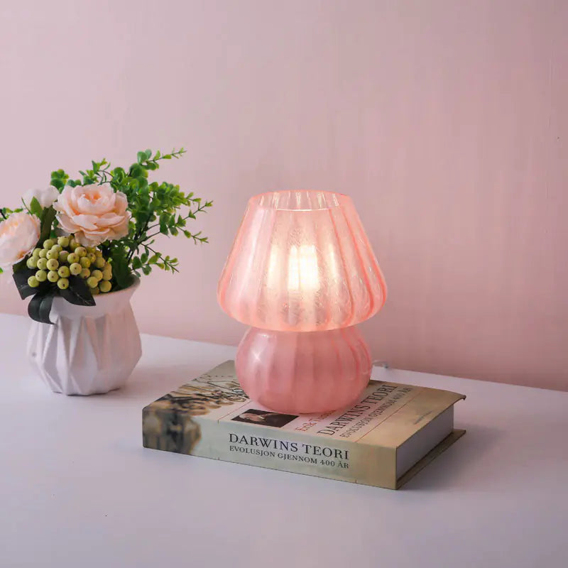 Vintage French Cream Glass Table Lamp - Handmade Mushroom Decor