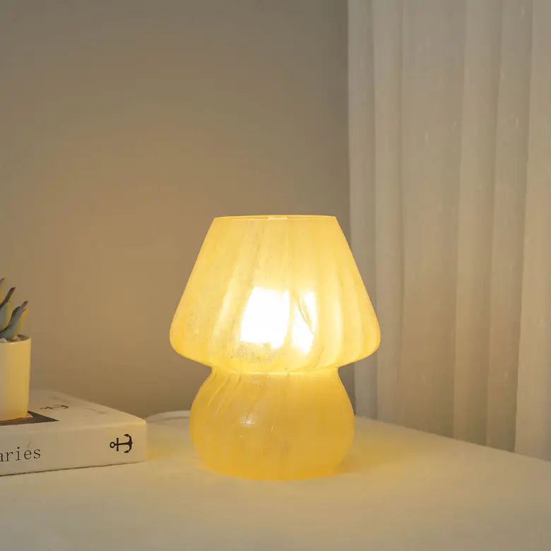 Vintage French Cream Glass Table Lamp - Handmade Mushroom Decor
