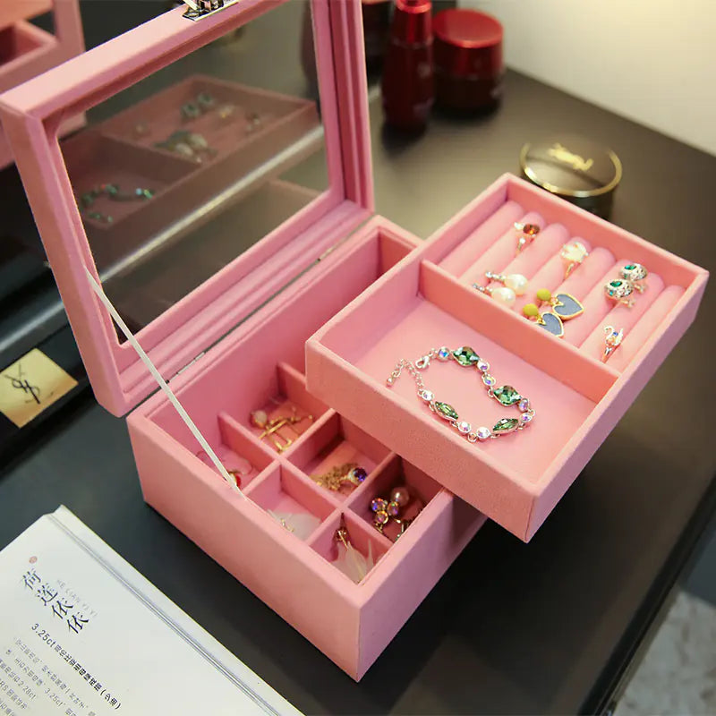 Pink Jewelry Storage Box with Compartments