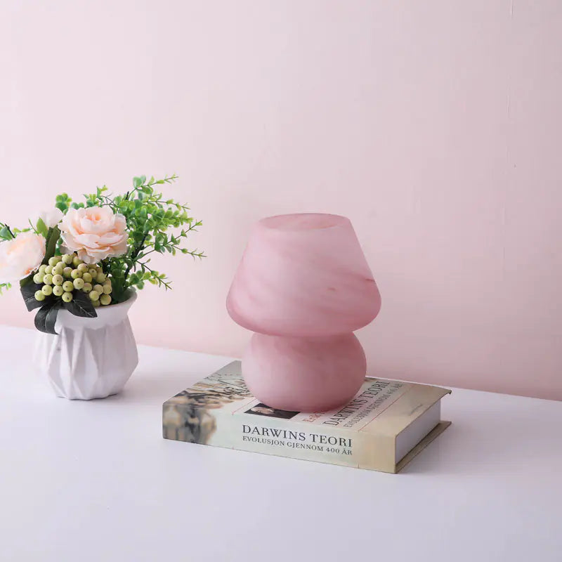 Vintage French Cream Glass Table Lamp - Handmade Mushroom Decor