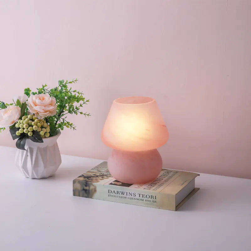 Vintage French Cream Glass Table Lamp - Handmade Mushroom Decor