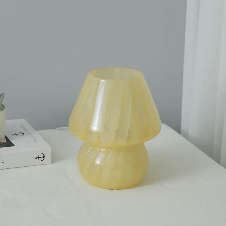 Vintage French Cream Glass Table Lamp - Handmade Mushroom Decor