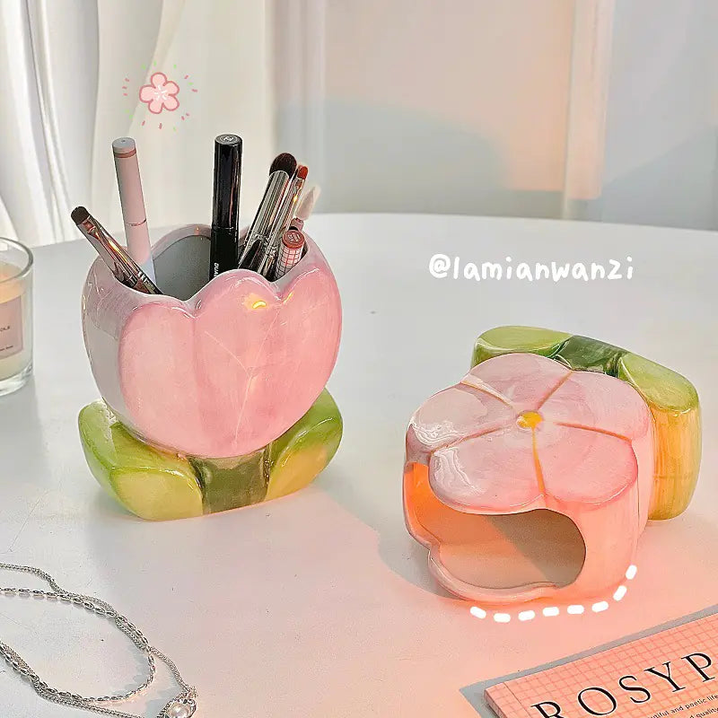 Ceramic Flower Pencil Holder for Desk Organization