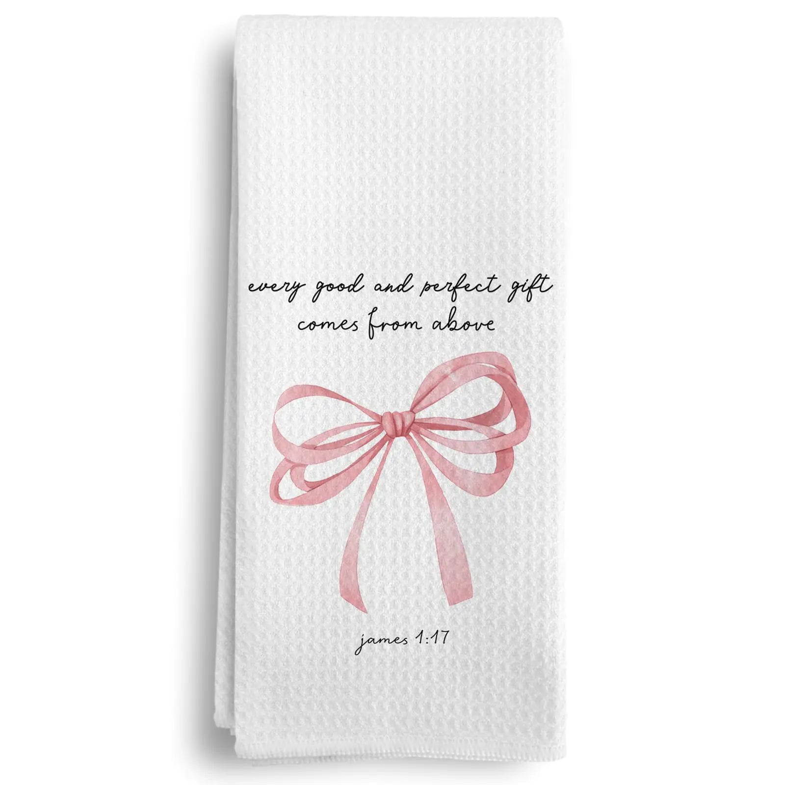 Qeheb Every Good and Perfect Comes from Above Christian Kitchen Towels Bible Verse Gifts Preppy Pink Bow James 1:17 Decor Kitchen Towels Bible Religious Hand Dish Tea Towels for Kitchen 16x24in
