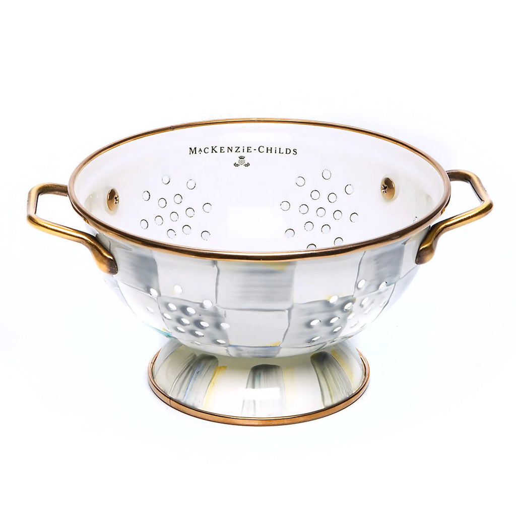MACKENZIE-CHILDS Enamel Colander Decorative Kitchen Strainer Small Gray-and-White Sterling Check