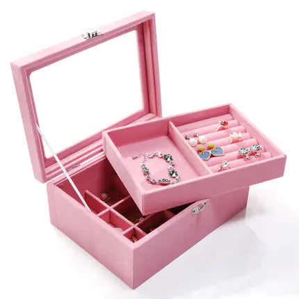 Pink Jewelry Storage Box with Compartments