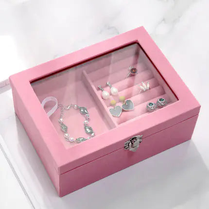 Pink Jewelry Storage Box with Compartments