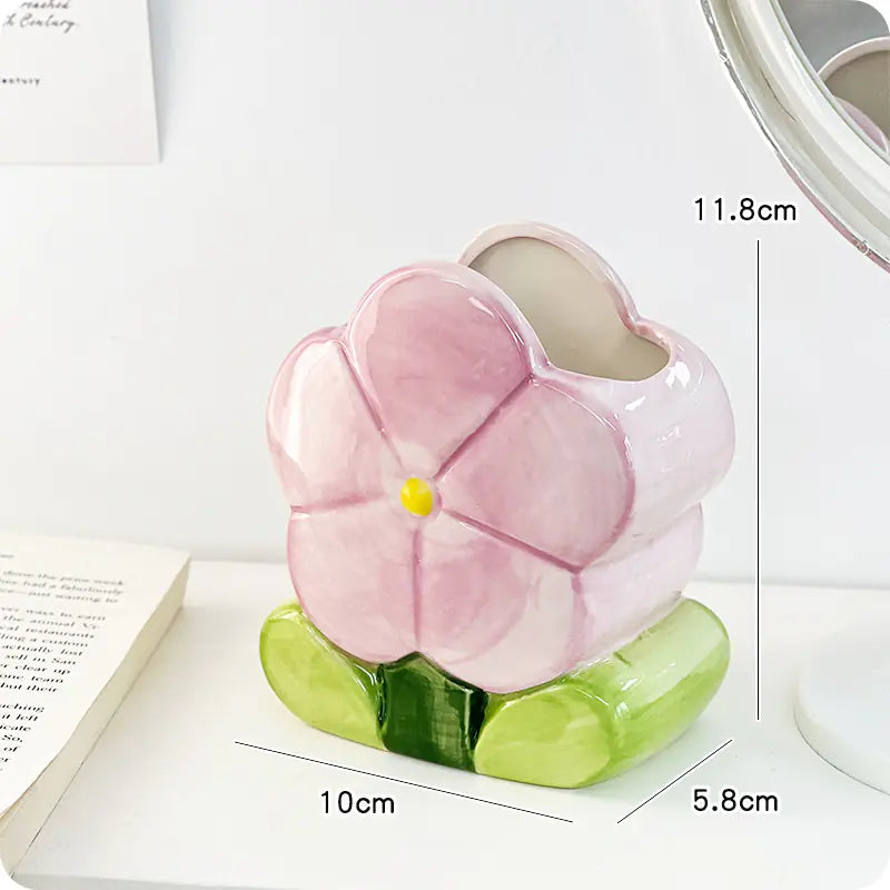 Ceramic Flower Pencil Holder for Desk Organization