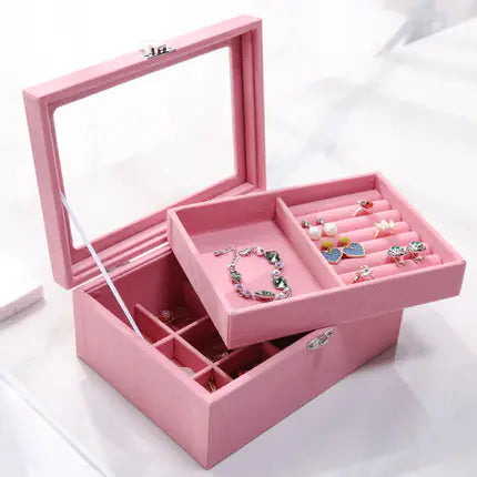 Pink Jewelry Storage Box with Compartments