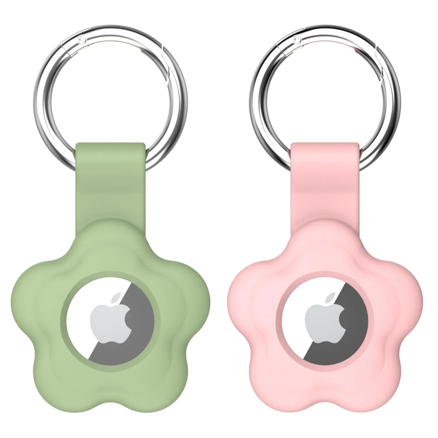 Airtag Holder for Apple Air TagFlower Keychain AirTags Case with Anti-Lost Key Ring Protective AirTag Keychain Cover Finder Items for Pets Keys Backpacks (Pink&Green)