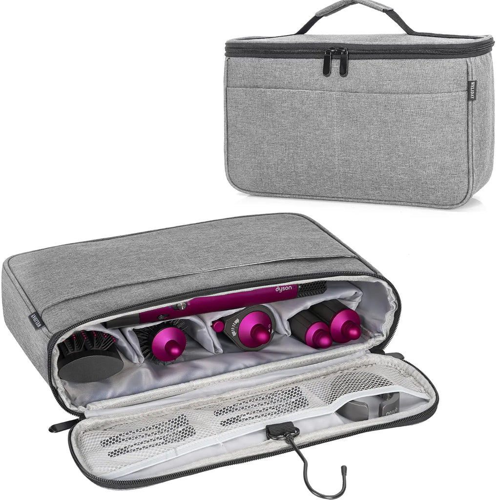 WELIDAY Travel Storage Bag Compatible with Dyson Airwrap Styler Portable Travel Organizer for Hair Curler and Attachment with Multi-pockets(Gray)