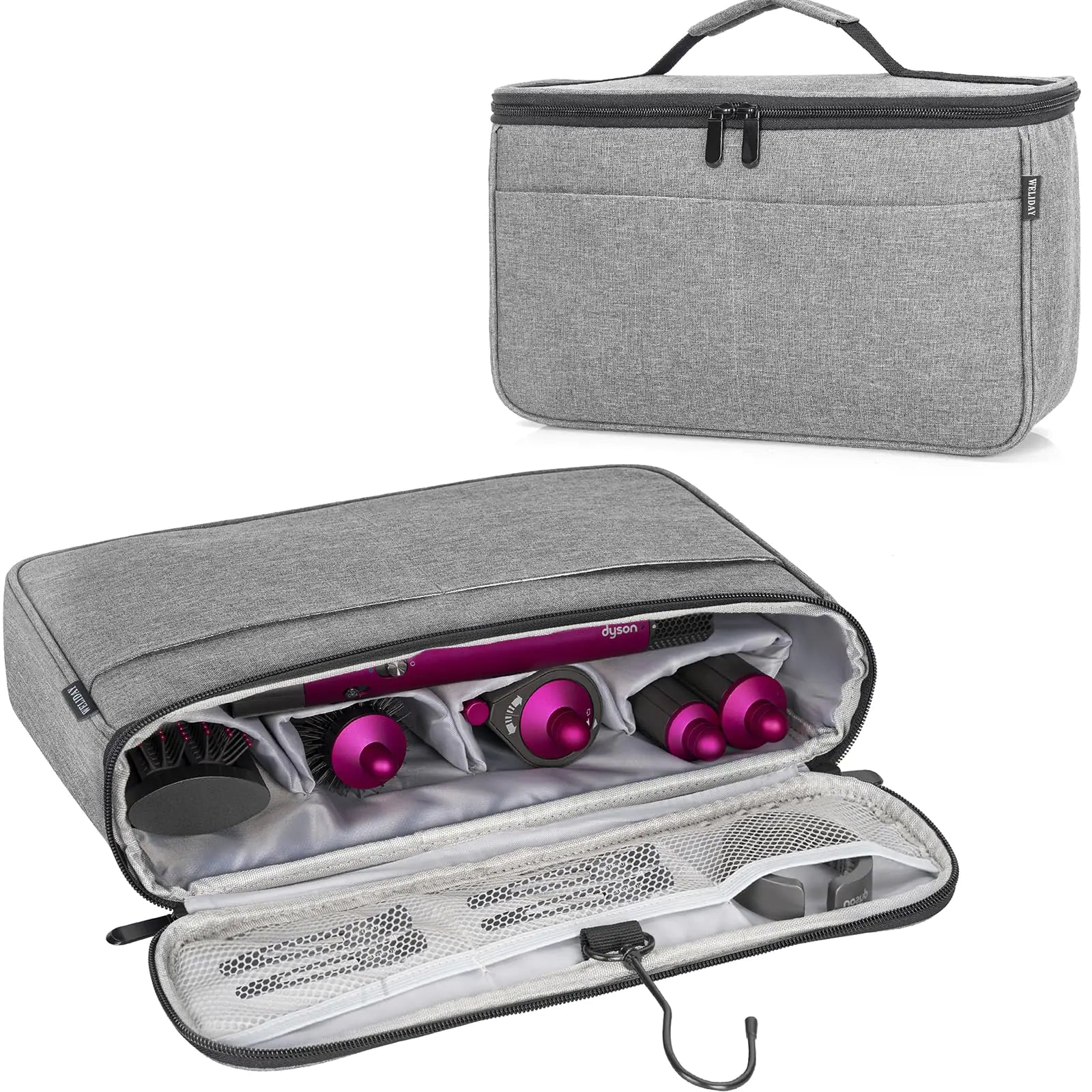 WELIDAY Travel Storage Bag Compatible with Dyson Airwrap Styler Portable Travel Organizer for Hair Curler and Attachment with Multi-pockets(Gray)