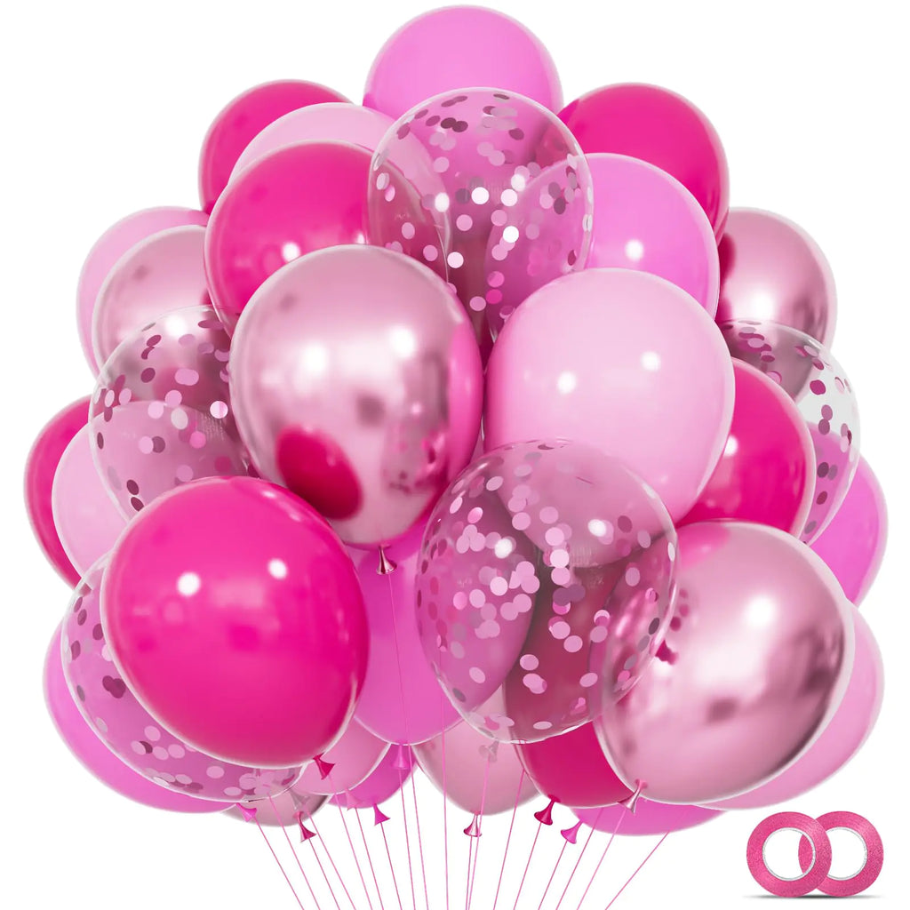 68Pcs Pink Balloons Kit 12 Inch Metallic Pink BalloonsHot Pink Balloon Pink Confetti Balloon and Baby Pink Party Balloons with Ribbons for Birthday Wedding Baby Shower Graduation Decorations.