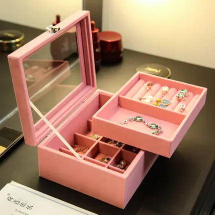 Pink Jewelry Storage Box with Compartments