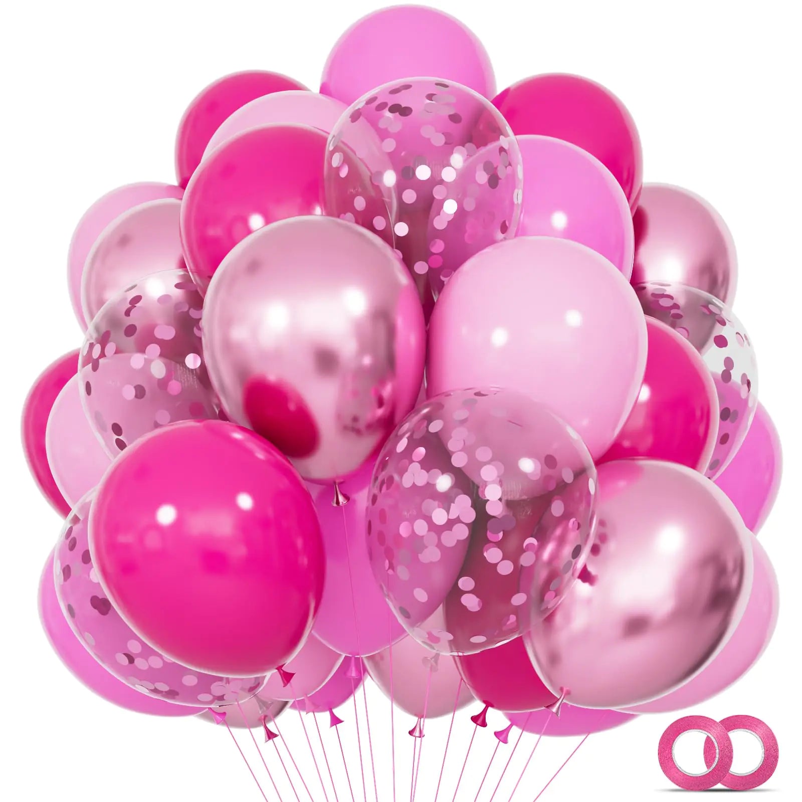 68Pcs Pink Balloons Kit 12 Inch Metallic Pink BalloonsHot Pink Balloon Pink Confetti Balloon and Baby Pink Party Balloons with Ribbons for Birthday Wedding Baby Shower Graduation Decorations.