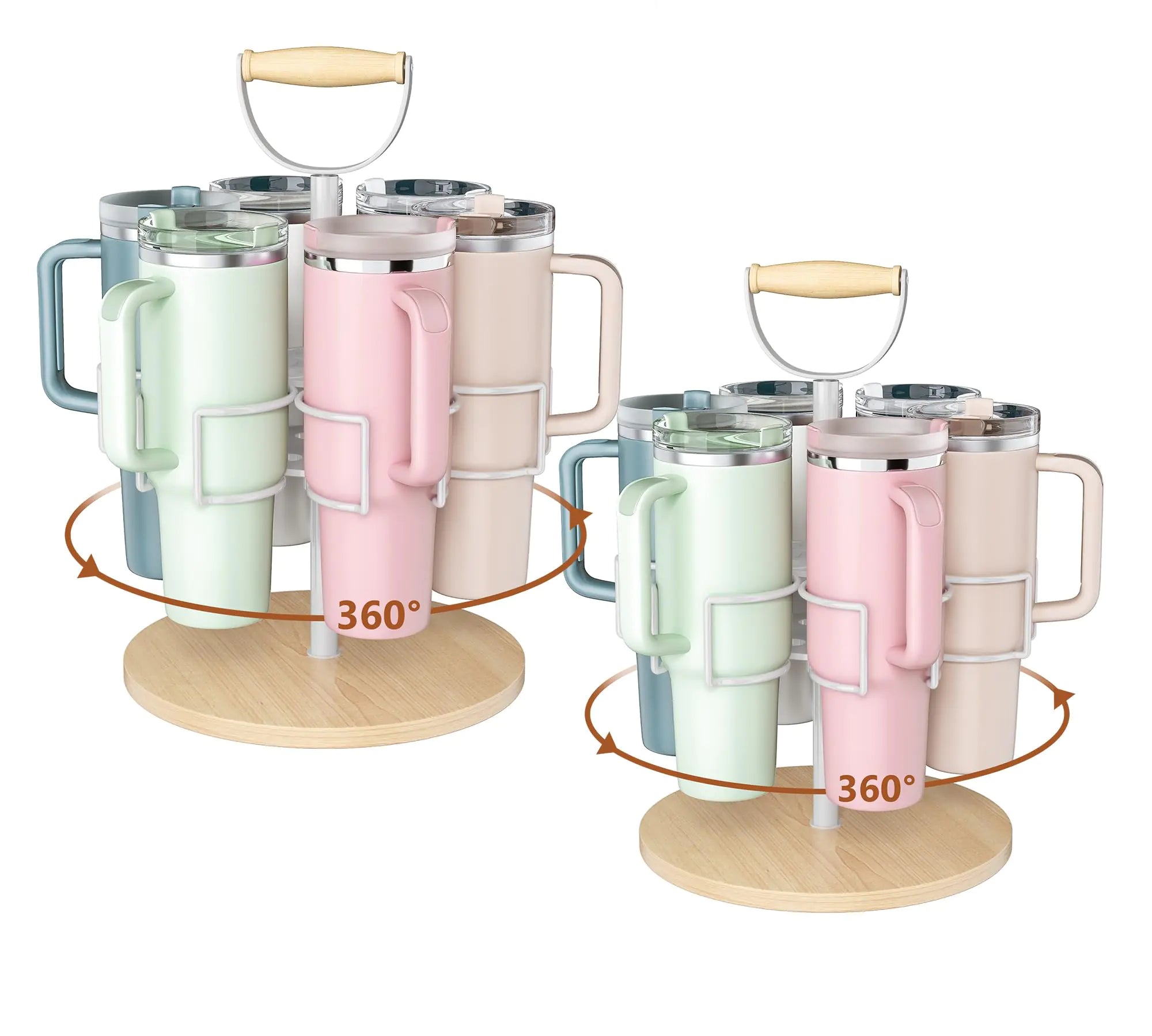 2PCS Stanley 40 oz Cup Organizer with Handle Rotating Tumbler Holder Water Bottle Storage Rack for Kitchen Organization Easy to Carry Easy Access to Cups Non-Slip Pad Included