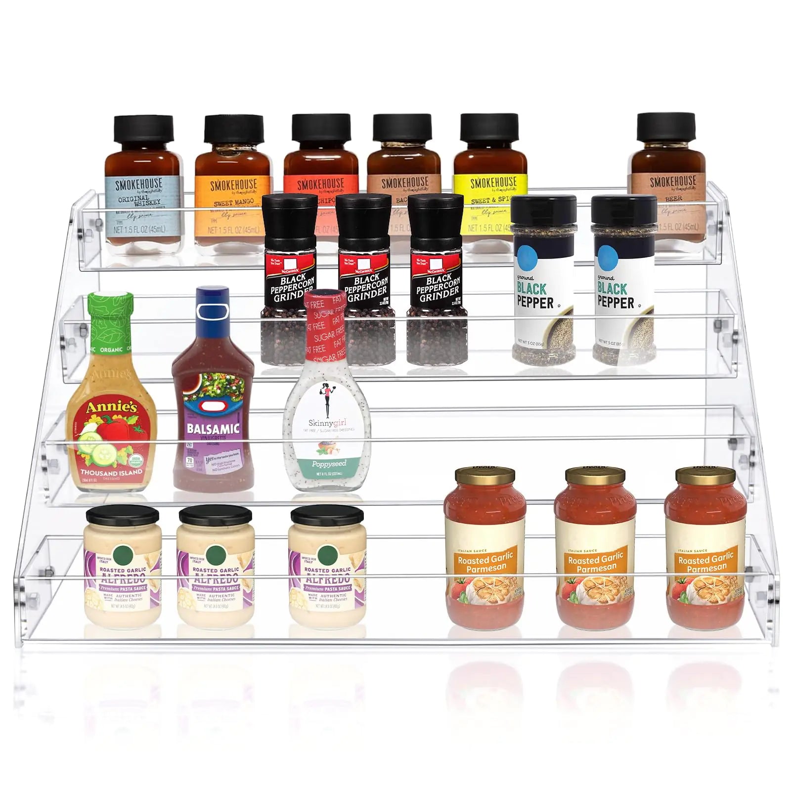 Vowcarol 4-Tier Spice Rack Organizer Seasoning Organizer Clear Acrylic Vertical Spicer Holder Shelves for Countertop Cabinet Pantry Kitchen Organization