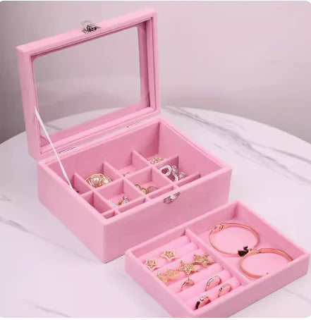 Pink Jewelry Storage Box with Compartments