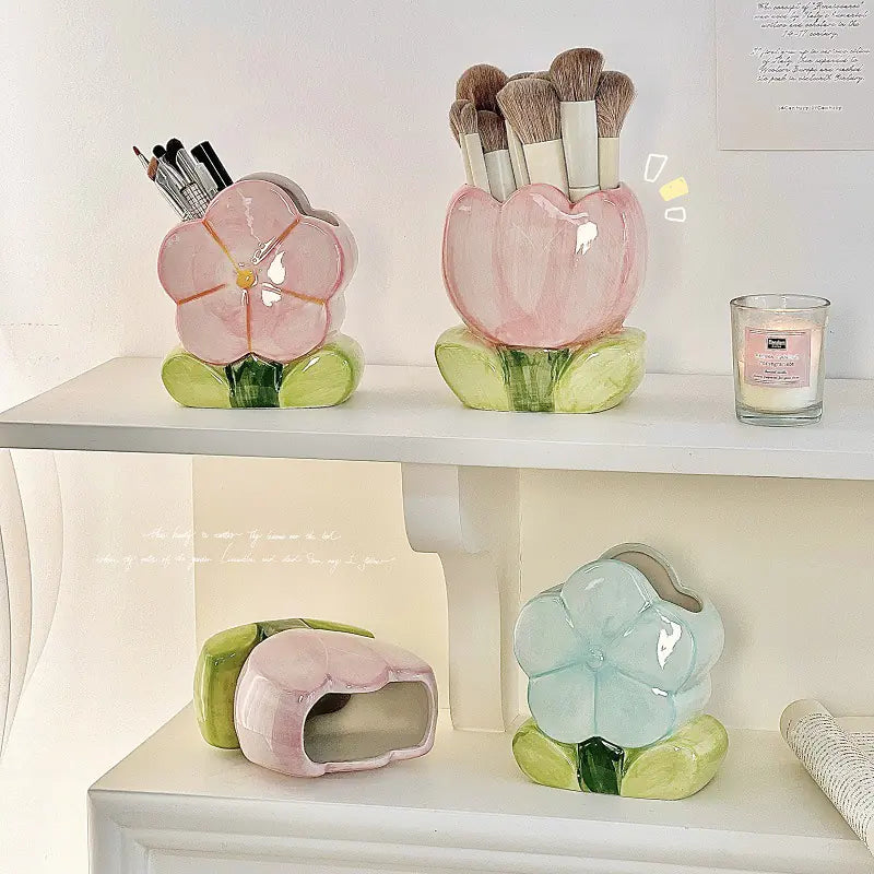 Ceramic Flower Pencil Holder for Desk Organization